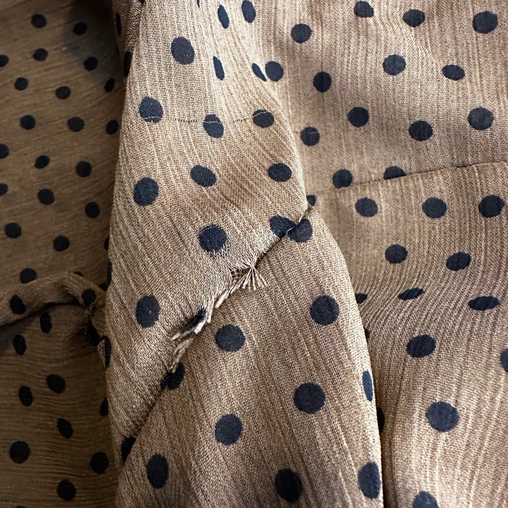 Express Polka Dot Ruched Blouse Womens S Brown Shoulder Pad Puff Sleeve Top - Picture 8 of 8